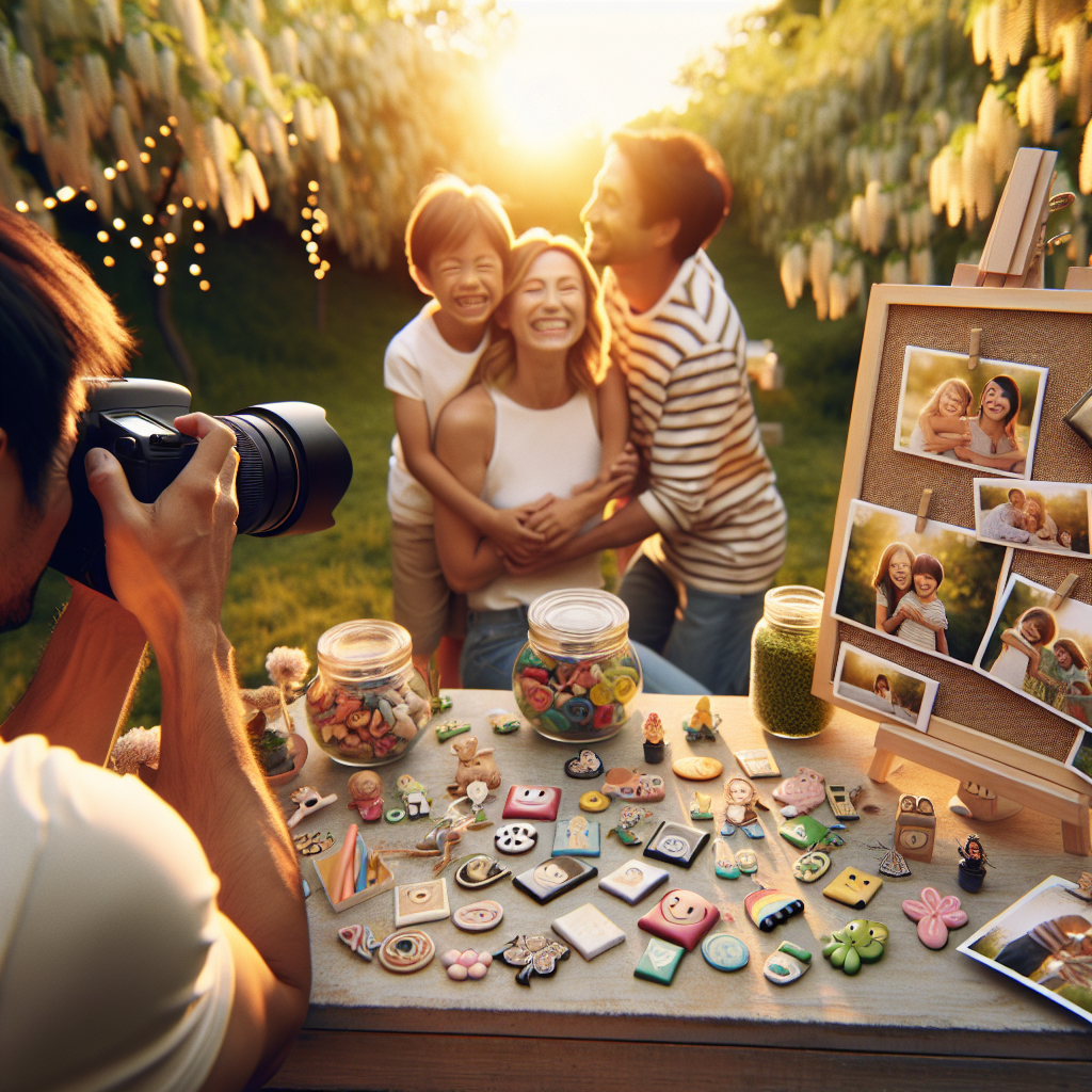 צילום משפחה בטבע בשעת זהב, עם ילדים והורים מחובקים, לצד מגנטים מצולמים מאירועים קטנים, אווירה אינטימית ומשפחתית. תמונה המדגישה צילומי משפחה, צילומי חאלקה, צילום מגנטים ובוק צילומים במיקום מיוחד