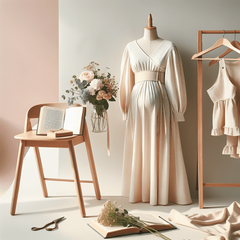 שמלות הריון צנועות ופרחים בסטודיו צילום בעיצוב מינימליסטי, מסמלים צילומי הריון לדתיות השומרים על פרטיות וצניעות