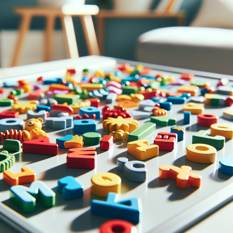 מגנטים לילדים במגוון צורות, צבעים וגדלים כמו אותיות, מספרים וחיות, מסודרים על לוח מגנטי – מדריך לבחירת מגנטים בטוחים ומהנים לכל גיל