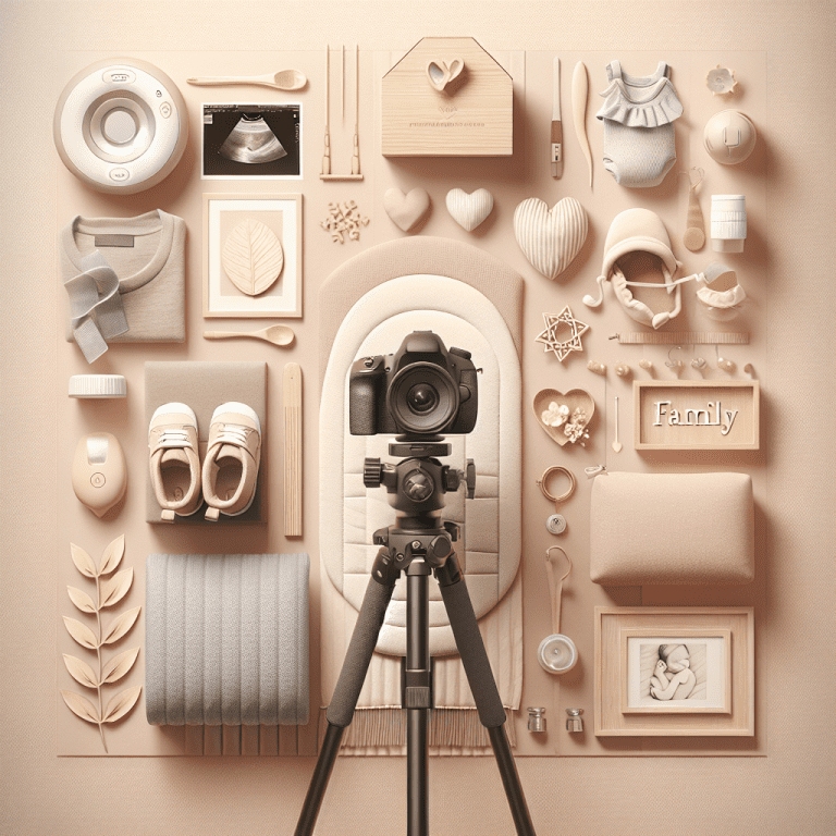 סטודיו צילום הריון עם מצלמה מקצועית, אביזרי תינוקות וסביבה נעימה המשקפת את חוויית צילומי הריון חרדי תוך שמירה על צניעות וערכי משפחתיות