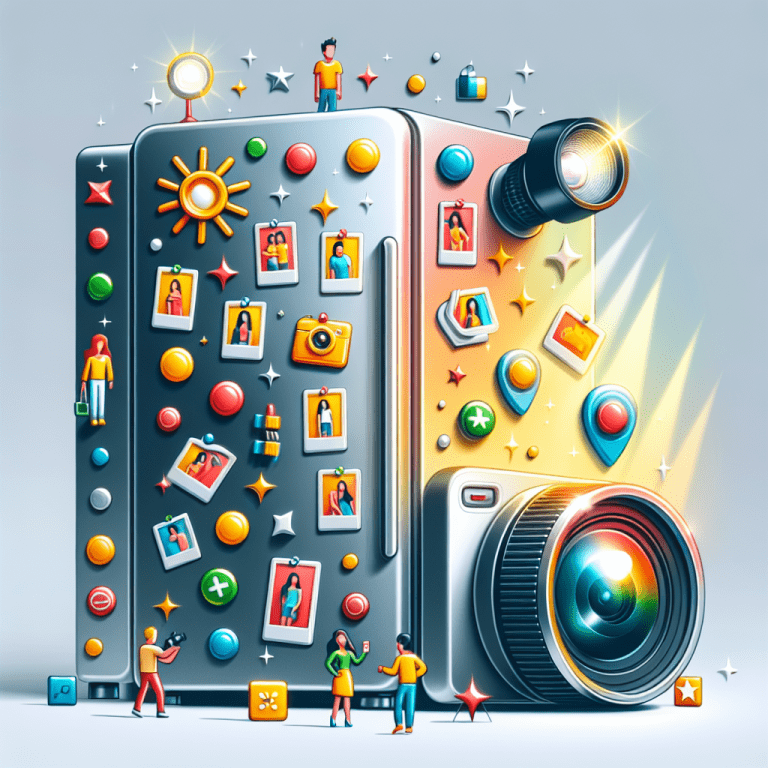 מגנטים צבעוניים מבריקים ולוח מקרר עם תמונות מאירועים, עדשת מצלמה מקצועית, סמל לזכרונות מאירועים – מיכאל הצלם, צלם מגנטים מומלץ