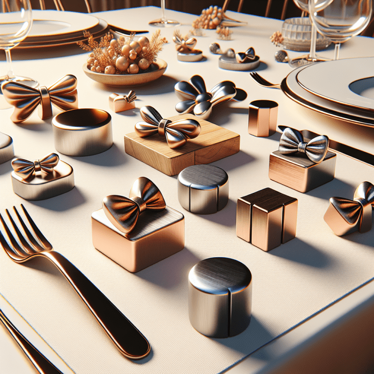 מגנטים גדולים ומיוחדים לצד בלוקים מעץ מעוצבים מונחים על שולחן אירוע, מדגישים פתרונות מזכרות לאירועים