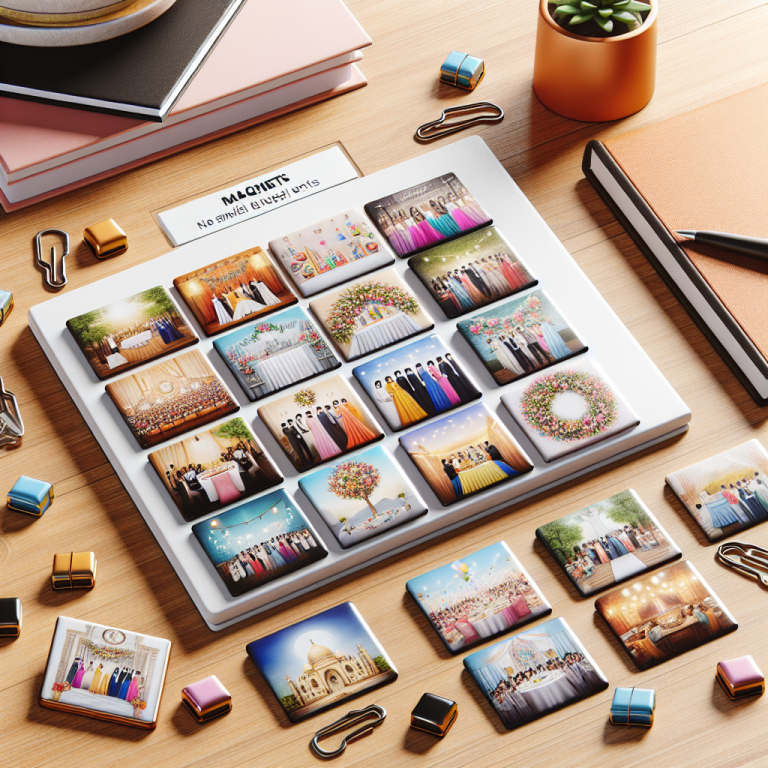 מגנטים מצולמים מאירועים קטנים ערוכים על שולחן עץ, הדגמת צילום מגנטים לאירוע קטן, רעיון למציאת צלם מגנטים איכותי לאירוע אינטימי