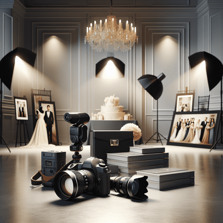 ציוד צילום מקצועי ותמונות חתונה אלגנטיות על רקע מודרני – המחשה לסגנון של צלם אומנותי למגזר הדתי והחרדי